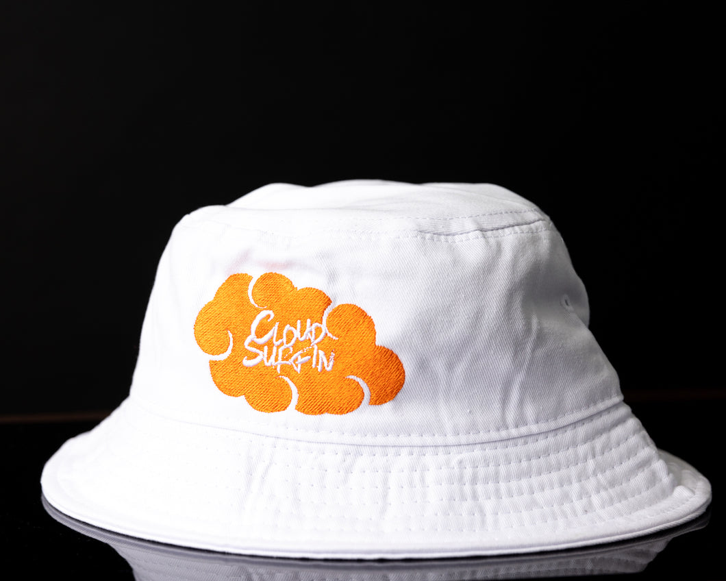 Cloud Surfing Bucket Hat (White & Orange)